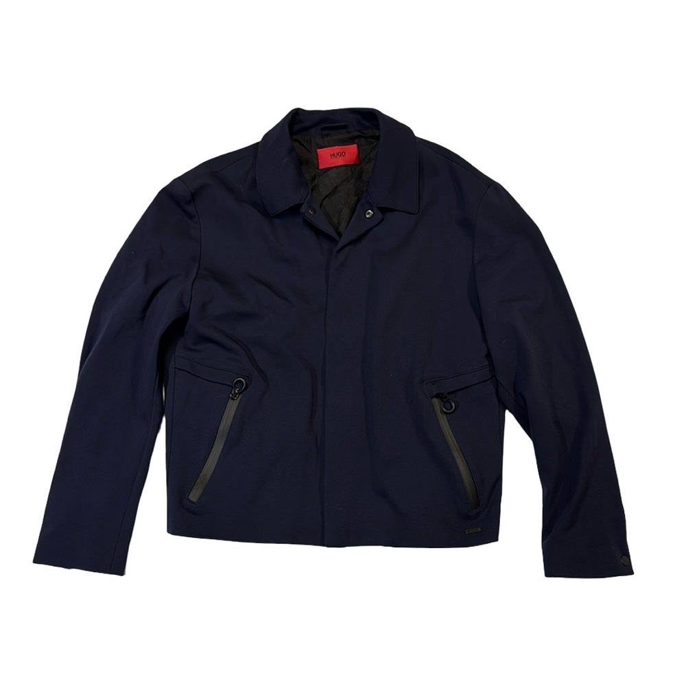 Hugo Boss mens S Small Macy blue button snap soft viscose blend jacket EUC